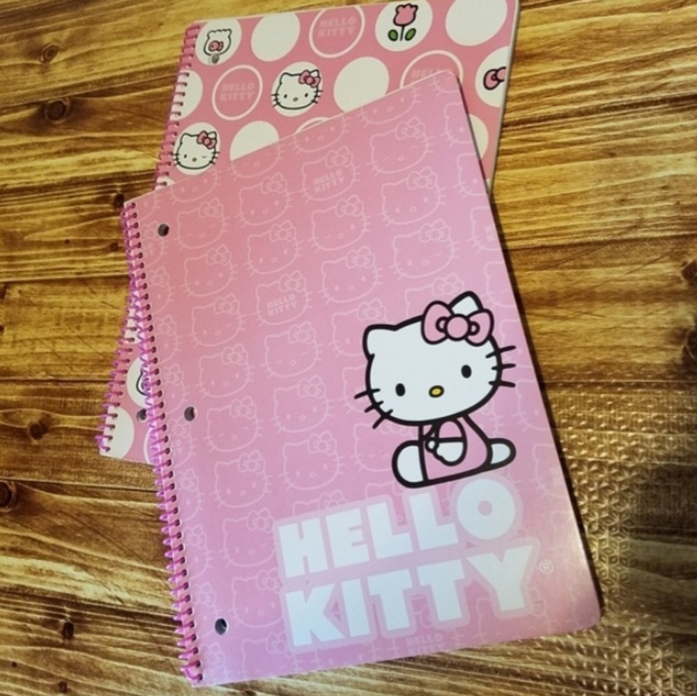 Hello Kitty Pink Spiral-Bound Notebook Set Bundle Two 2 Sanrio Homework